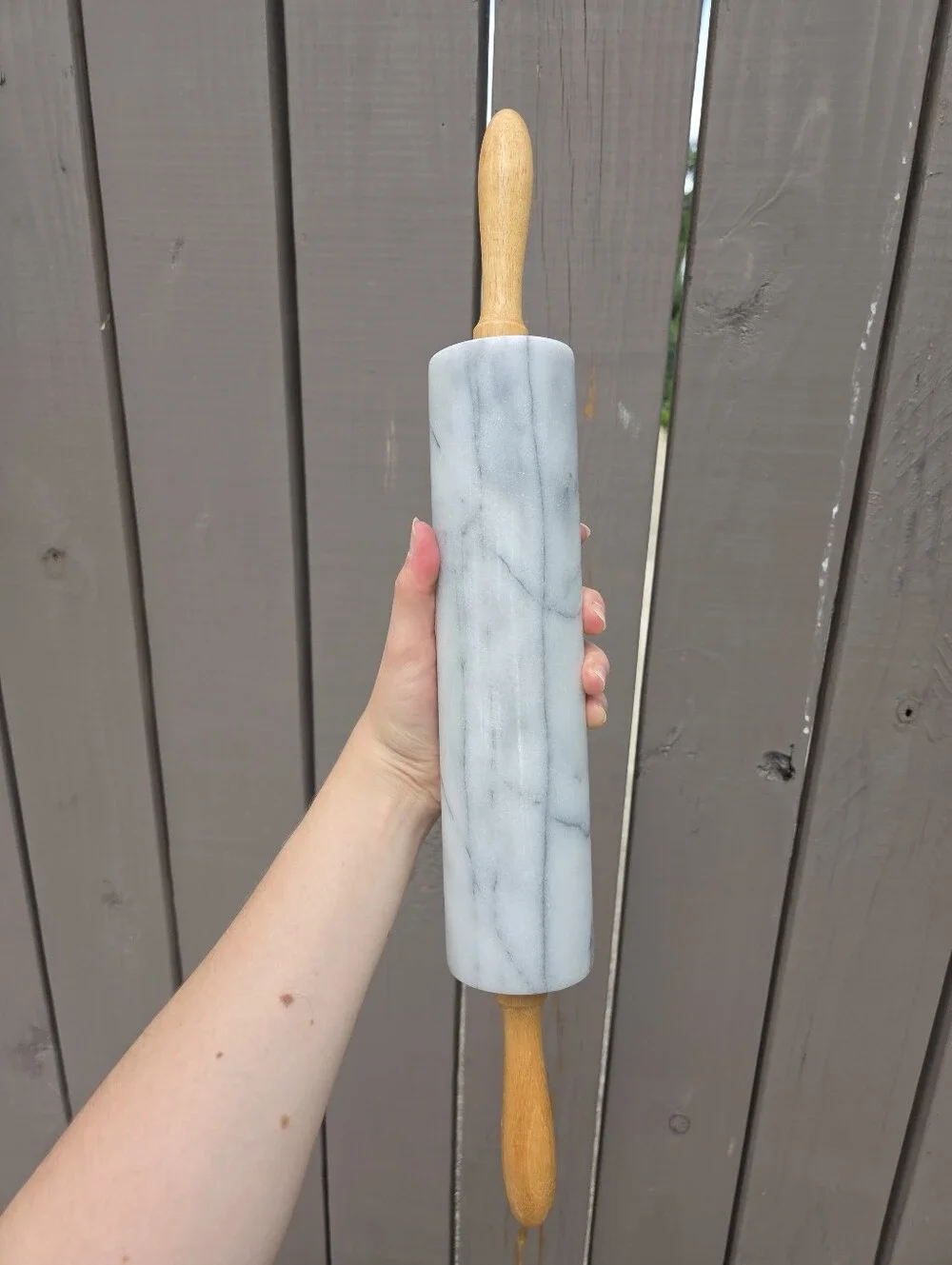 Vintage Marble Rolling Pin with Wood Handles - Gray Marble